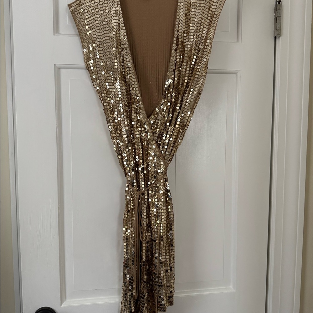 Gold Sequin Wrap Dress
